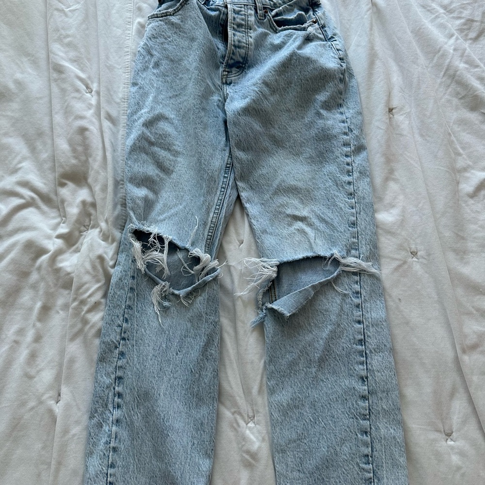 Abercrombie & Fitch Light Blue Distressed Straight Leg Jeans